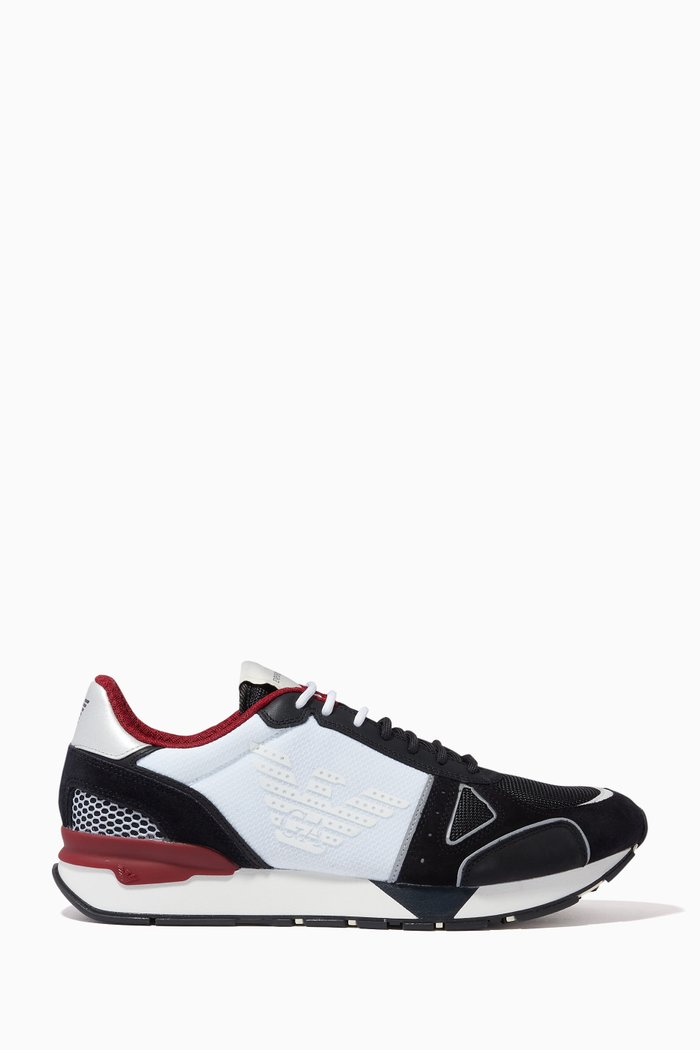 

EA Eagle Striped Sneakers in Cordura & Leather, Blue