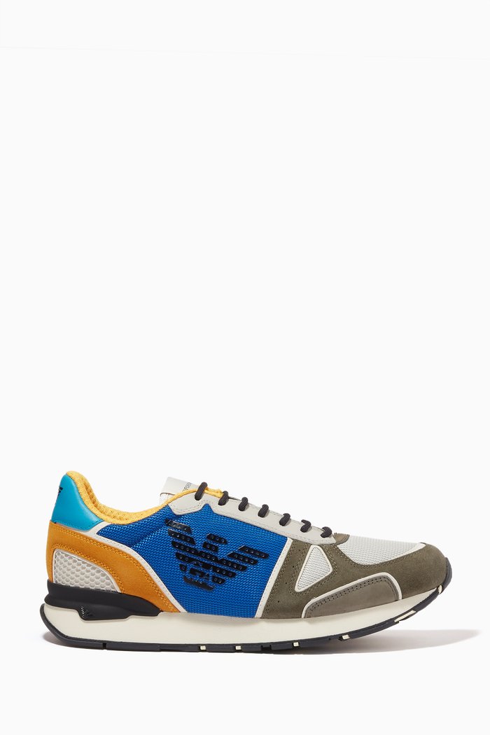 

EA Eagle Colour-block Sneakers in Suede & Mesh, Grey