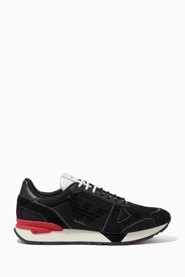 

EA Eagle Striped Sneakers in Cordura & Leather, Black