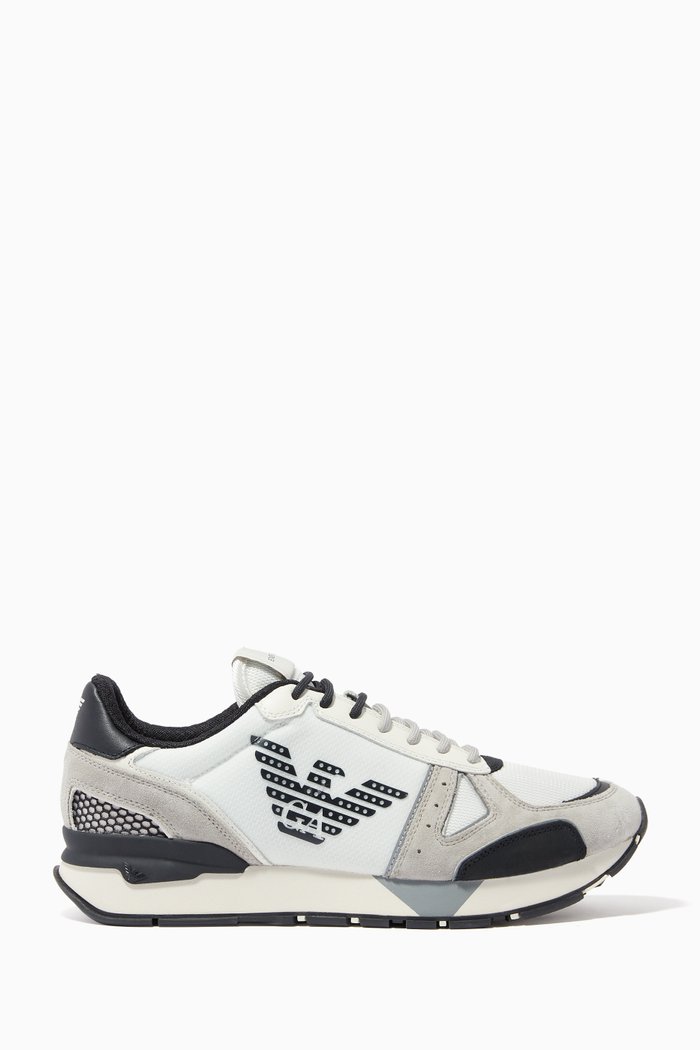 

EA Eagle Striped Sneakers in Cordura & Leather, White