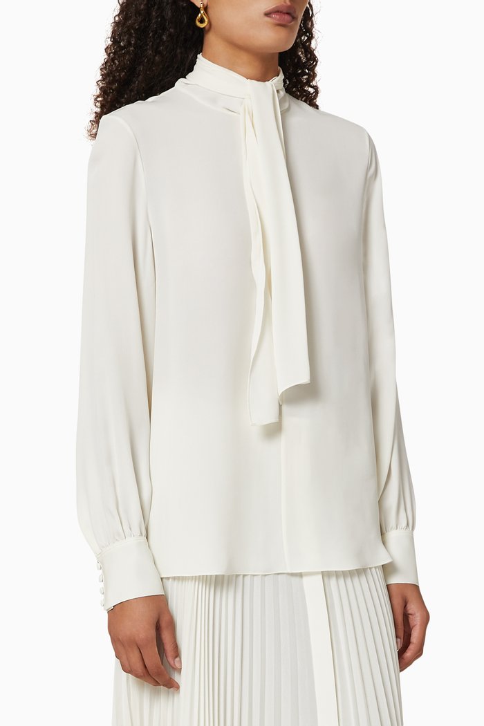 

Tie-Neck Silk Georgette Blouse, Neutral