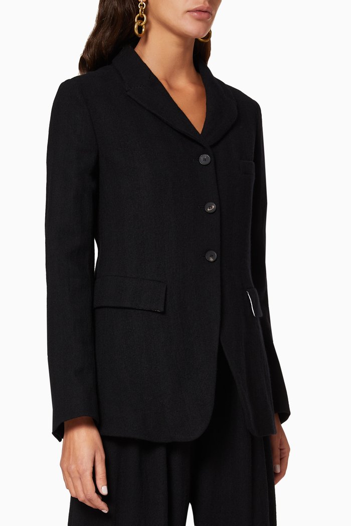 

Single-Breasted Washed Wool Blazer, Black