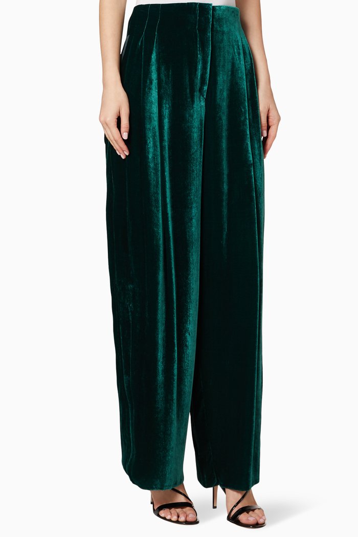 

Silk-Blend Velvet Wide Leg Trousers, Green