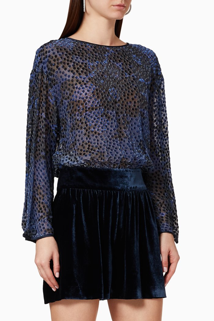 

Polka Dot Devoré Velvet Jumpsuit, Blue