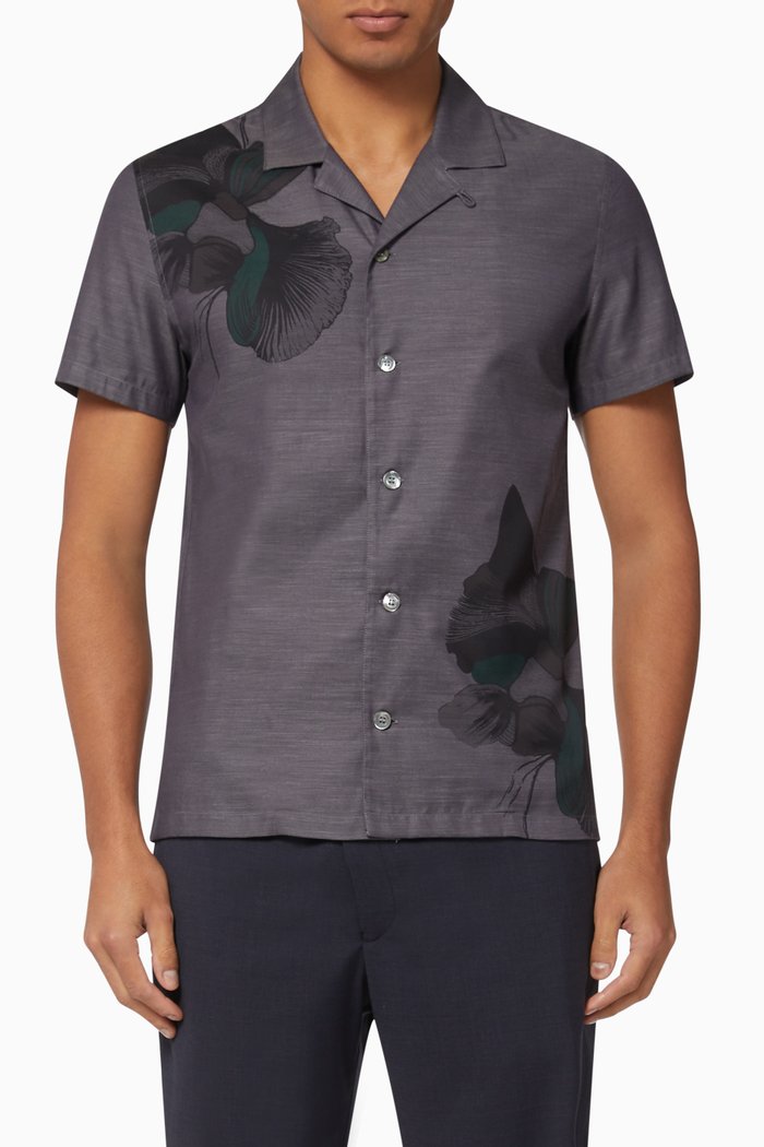 

Macro Flower Print Cotton Shirt, Grey
