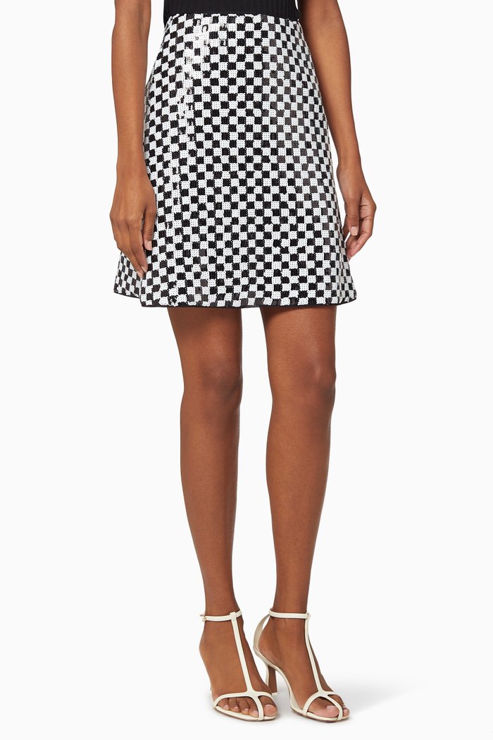 

Chessboard Sequinned Mini Skirt, White