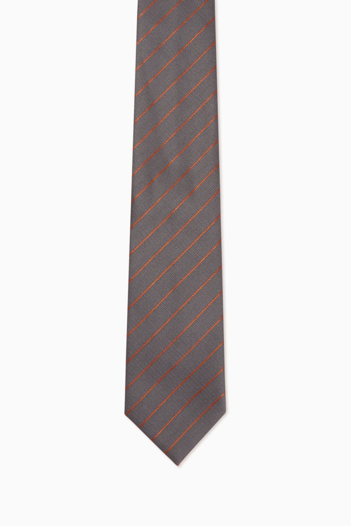 

Stripe Fantasy Tie in Silk Satin, Grey