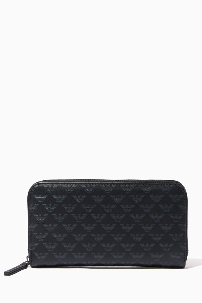 

Eagle Monogram Zip-Around Leather Wallet, Black