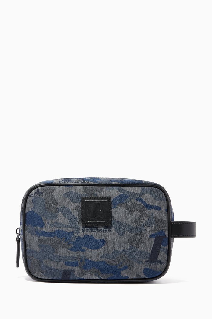 

Camo Jacquard Travel Beauty Bag in Nylon, Blue