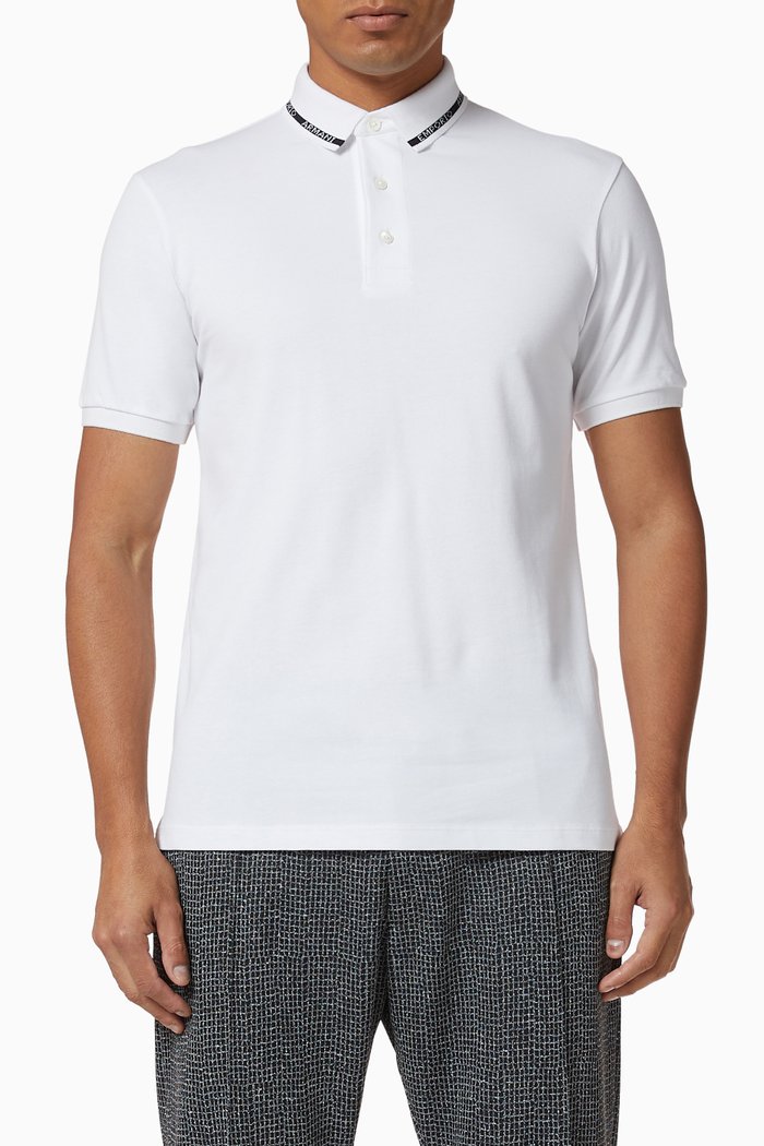 EA Tape Cotton Piquet Polo Shirt, White