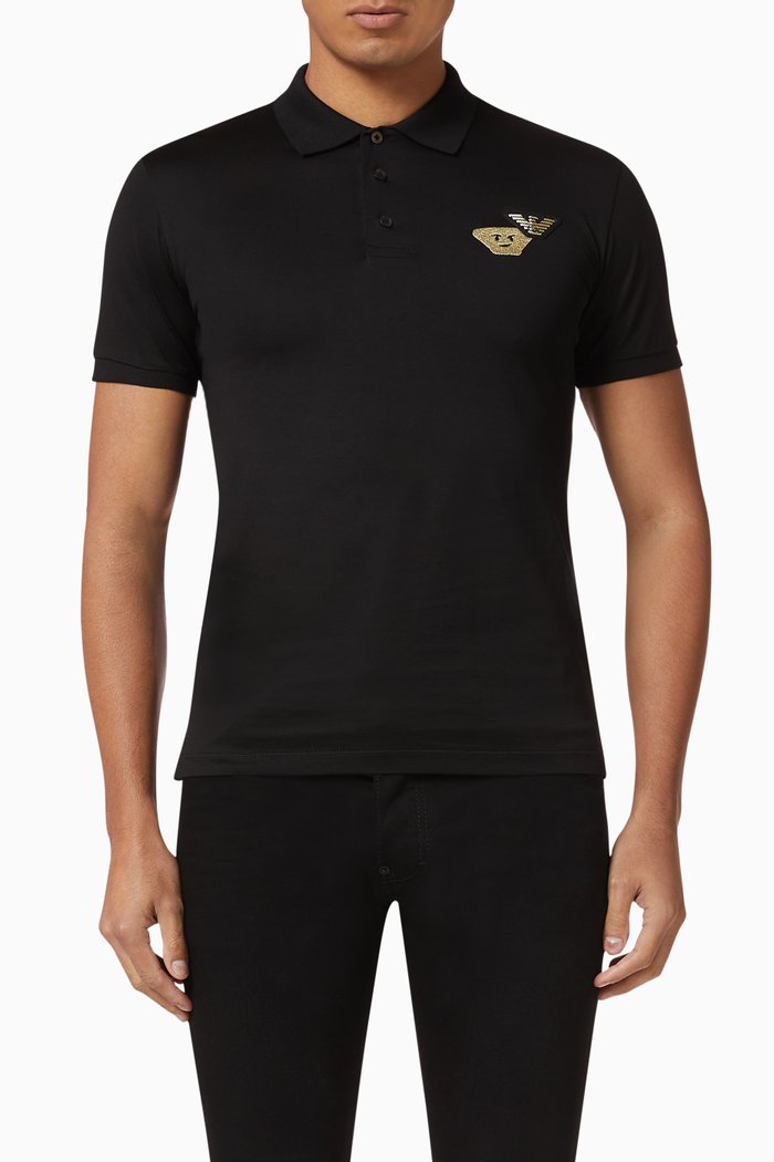 

EA Eagle & Emoji Patch Polo T-Shirt, Black