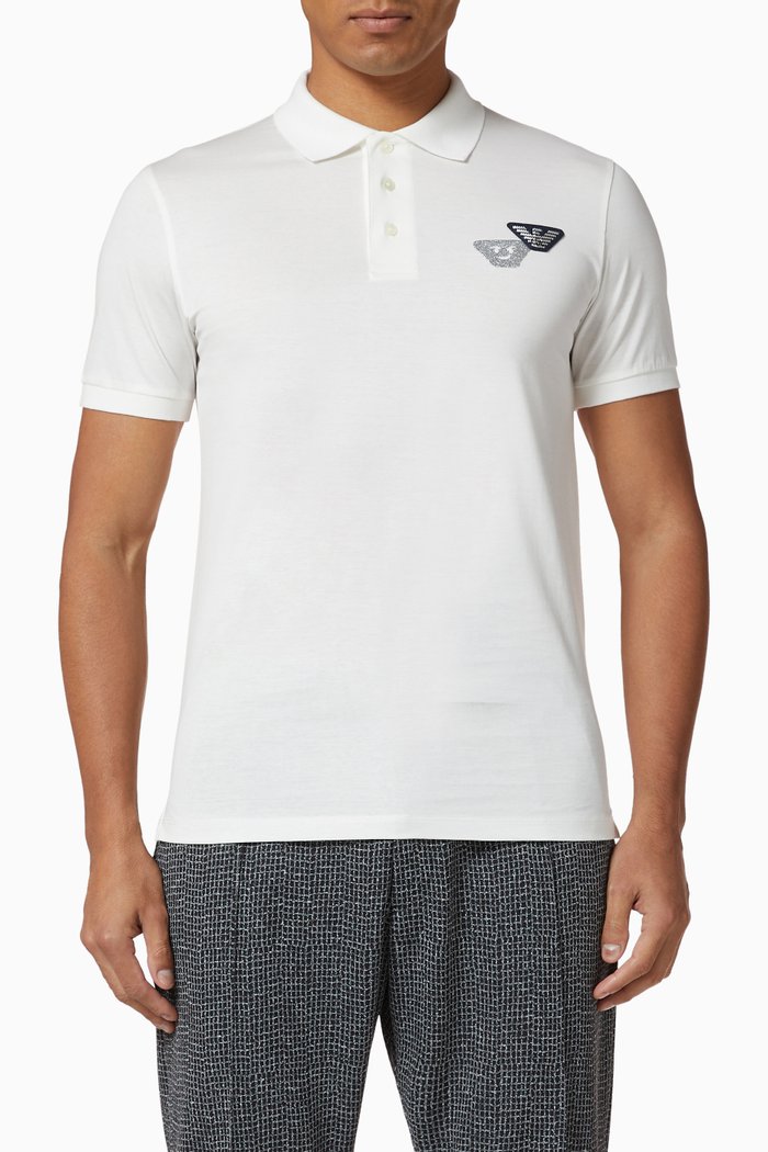 

EA Eagle & Emoji Patch Polo T-Shirt, White