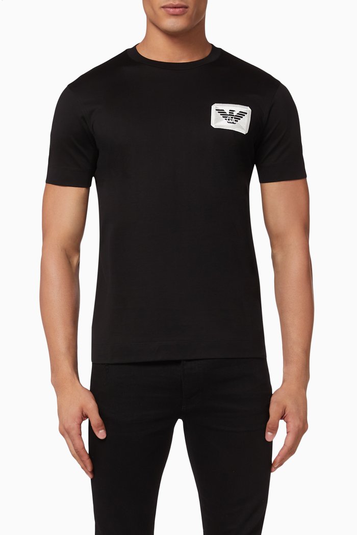 Square Badge Embroidered T-Shirt, Black