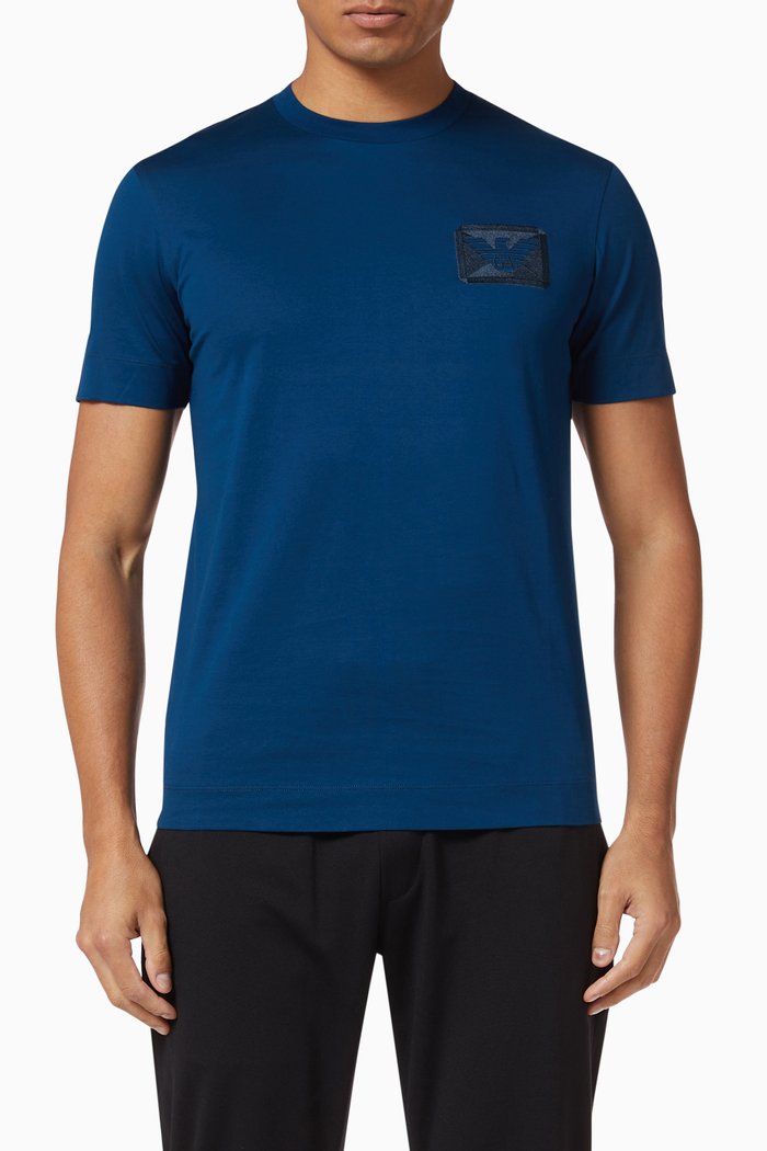 

Square Badge Embroidered T-Shirt, Blue