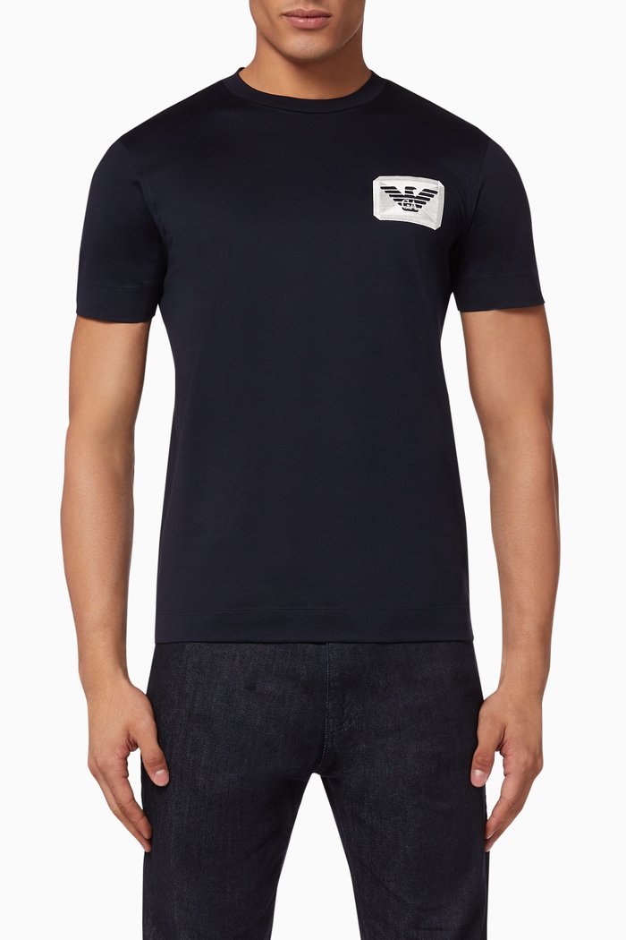 

Square Badge Embroidered T-Shirt, Blue