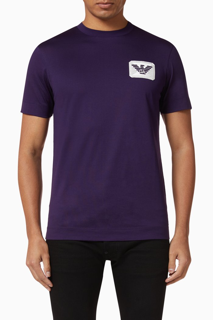 

Square Badge Embroidered T-Shirt, Purple