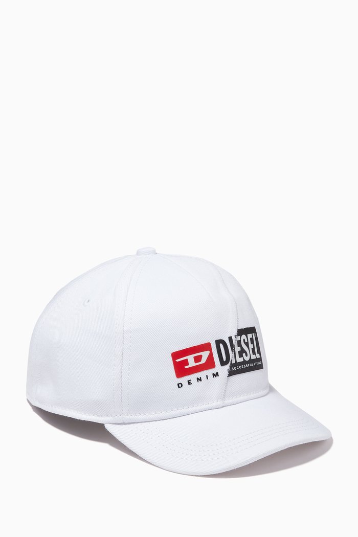 Tricolour Logo Cap in Cotton Twill, White