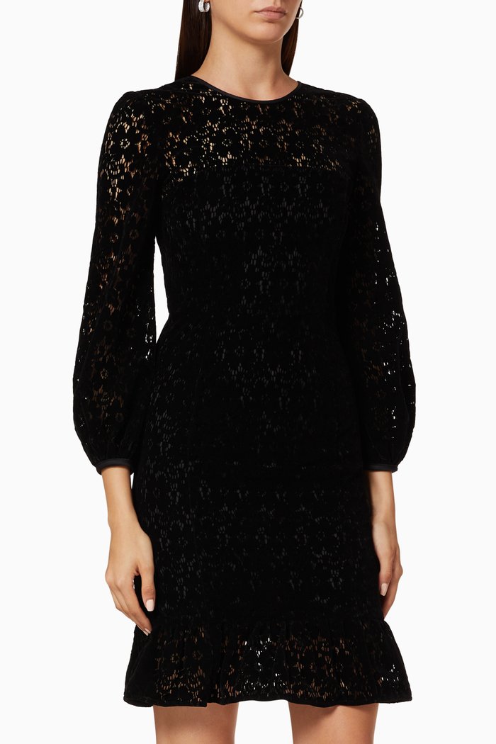 

Velvet Lace Mini Dress, Black