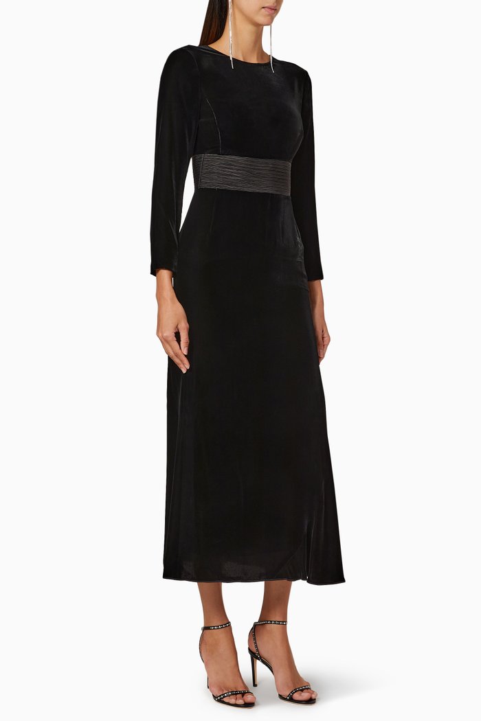 

Belted Velvet Maxi Dress, Black