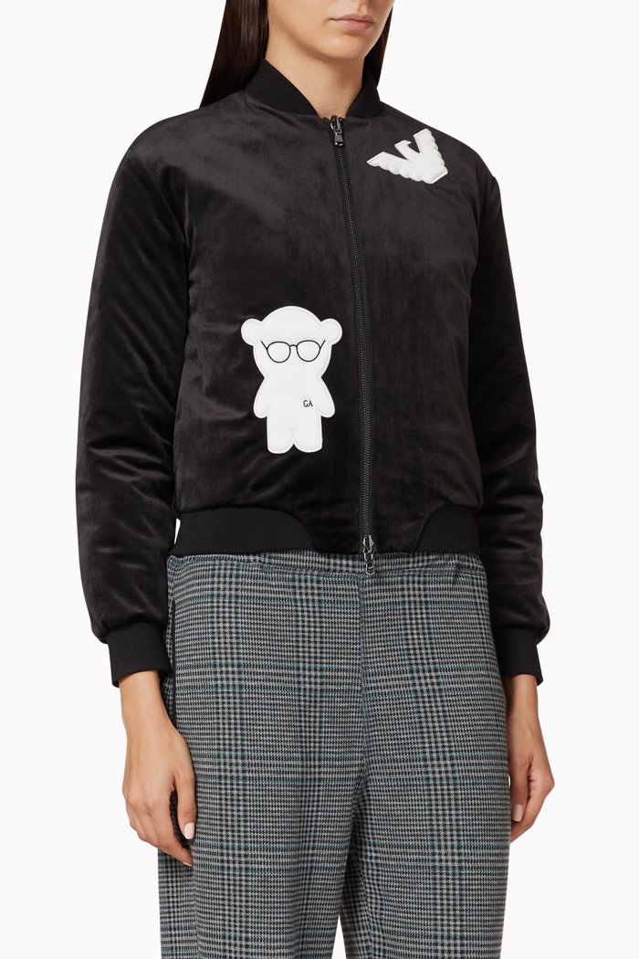 

Manga Bear Reversible Velvet Bomber Jacket, Black