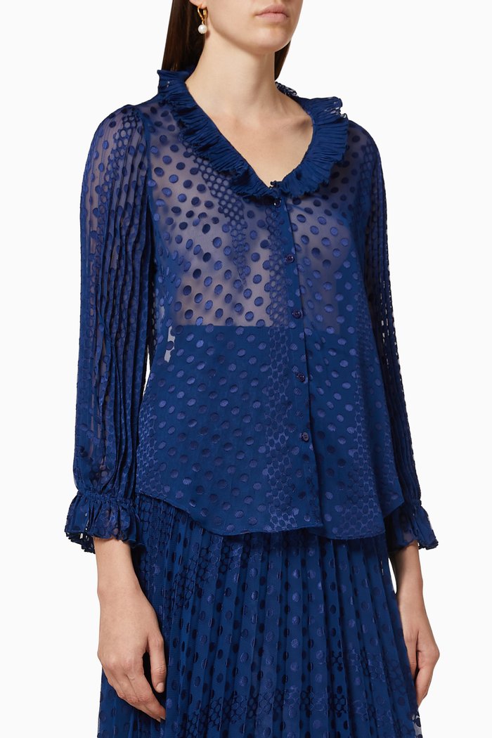 Polka Dot Devoré Blouse, Blue