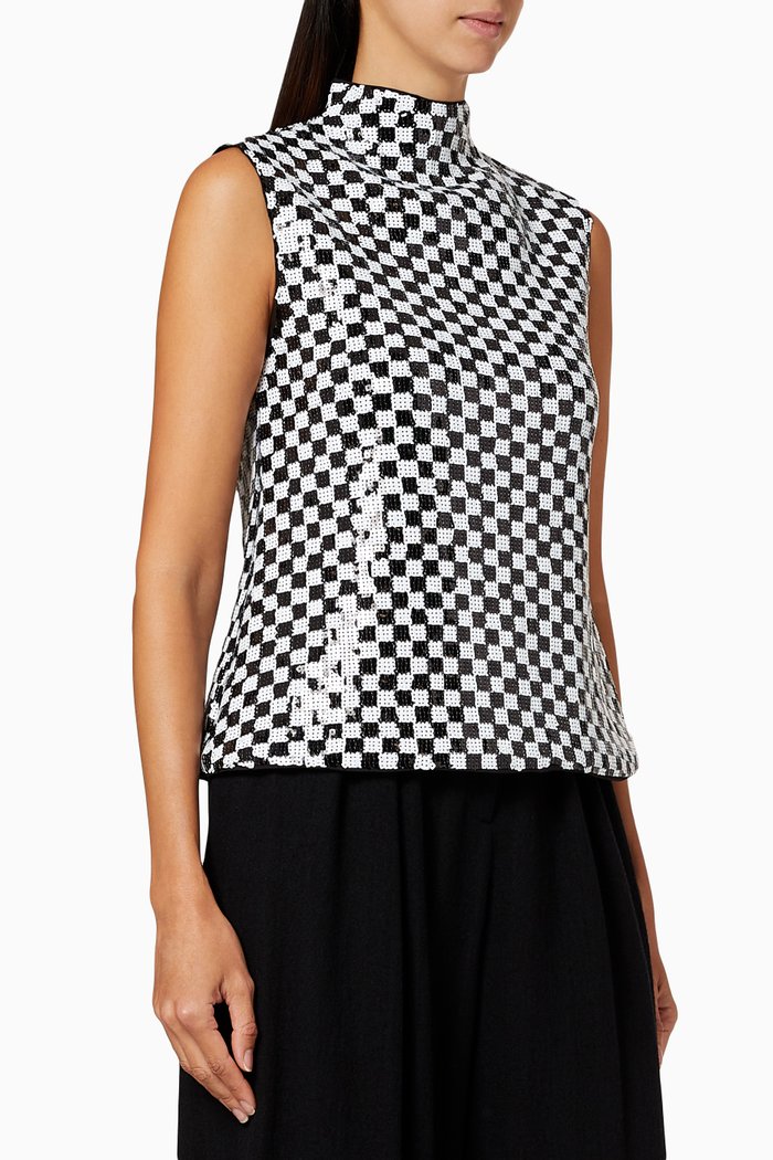 

Sequin Embellished Damier Blouse, Black