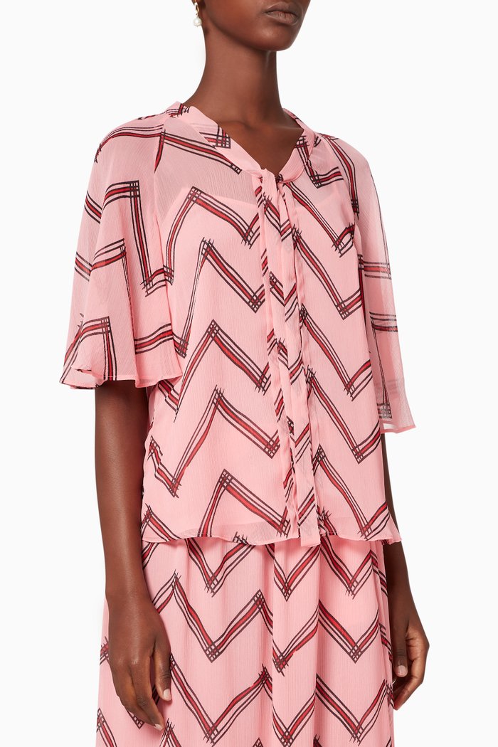 

Chevron Print Crépon Top, Pink