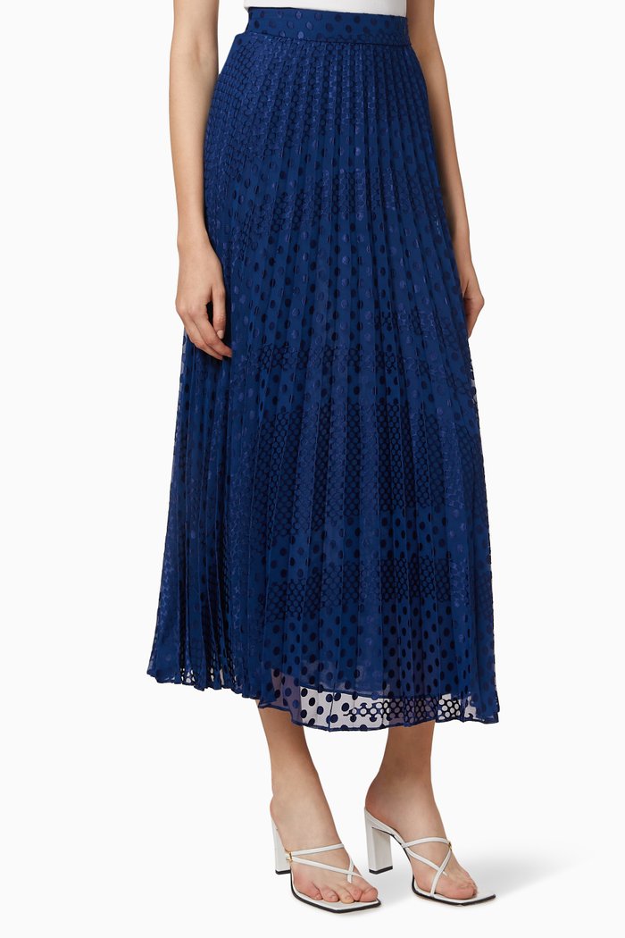 

Pleated Polka Dot Devoré Skirt, Blue