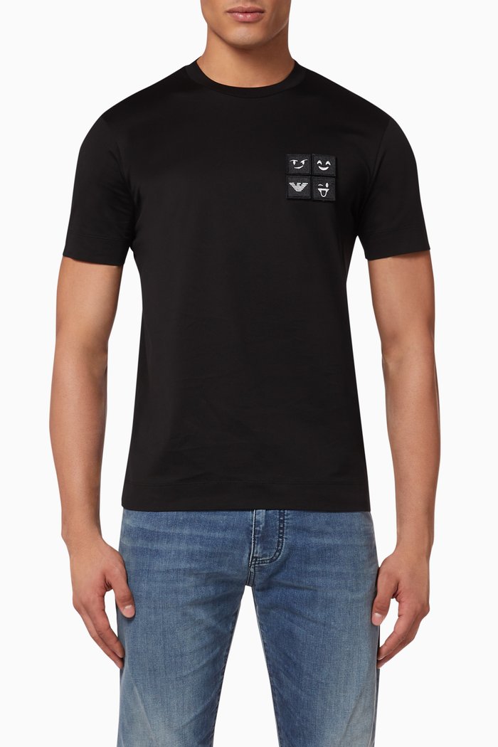 

Eagle & Emoji Patch Jersey T-shirt, Black