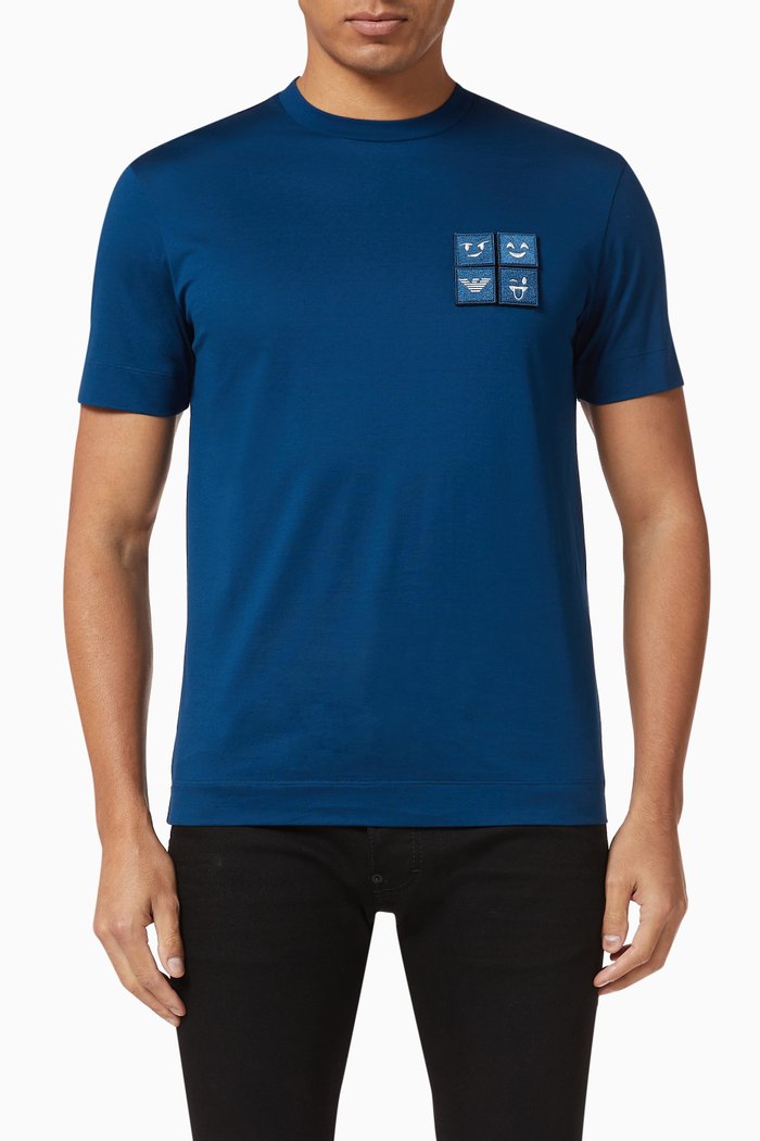 

Eagle & Emoji Patch Jersey T-shirt, Blue