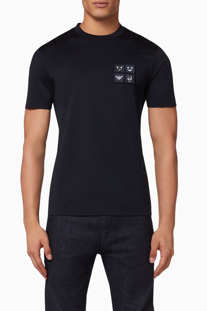 

Eagle & Emoji Patch Jersey T-shirt, Blue
