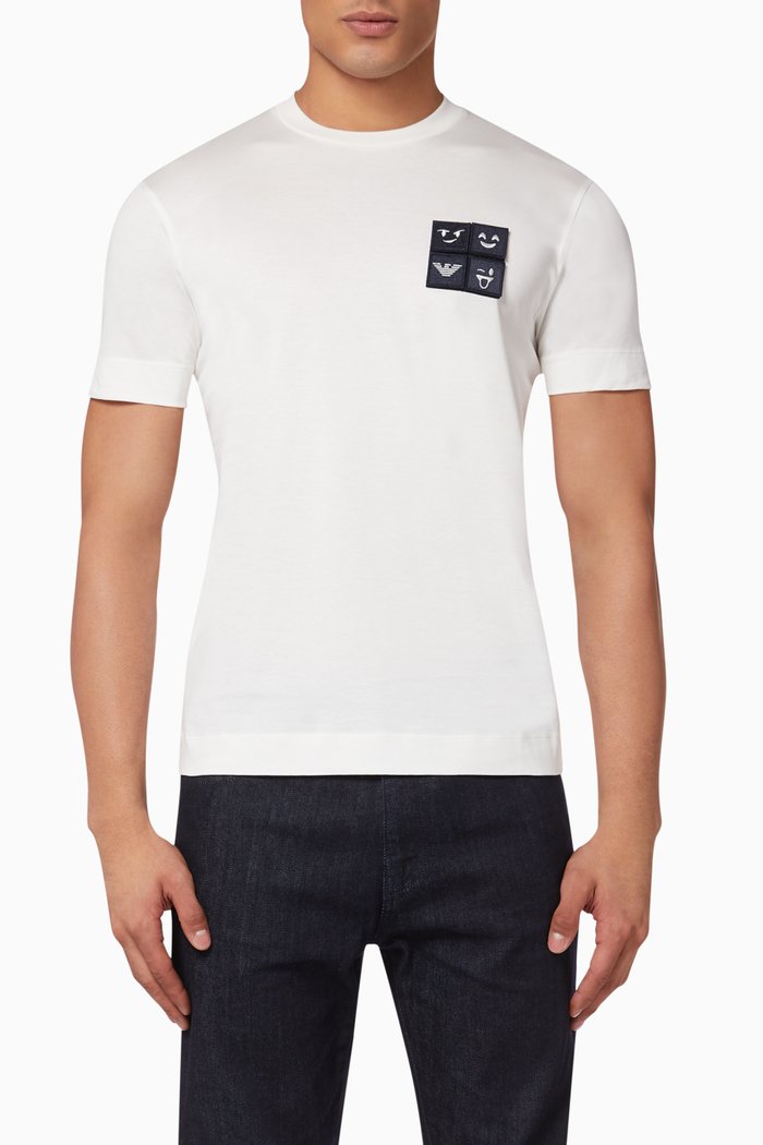 

Eagle & Emoji Patch Jersey T-shirt, White
