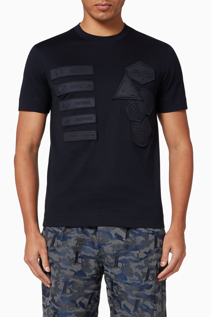 

Northern Lights Space Badges Jersey T-Shirt, Blue