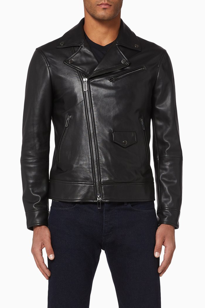 Nappa Leather Biker Jacket, Black