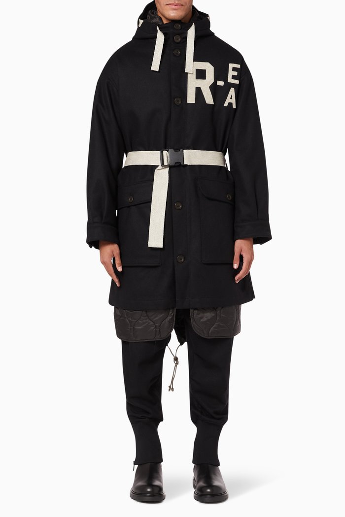 

Sustainable R-EA Hooded Coat with Belt, Black
