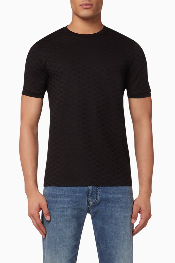 

Eagle Monogram Jacquard Jersey T-Shirt, Black