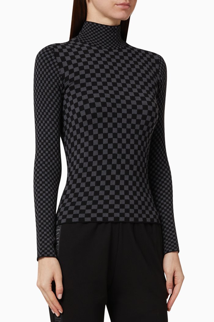 

Chessboard Fantasy Jacquard Knit Turtleneck, Black