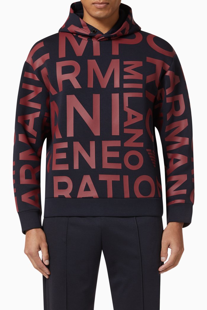 

Macro Logo Text Hooded Sweatshirt, Red