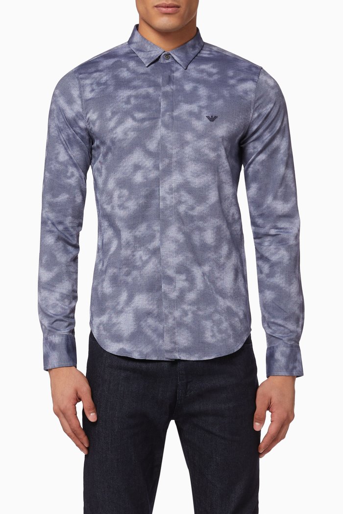 

Watercolour Eagle Logo Cotton Shirt, Blue