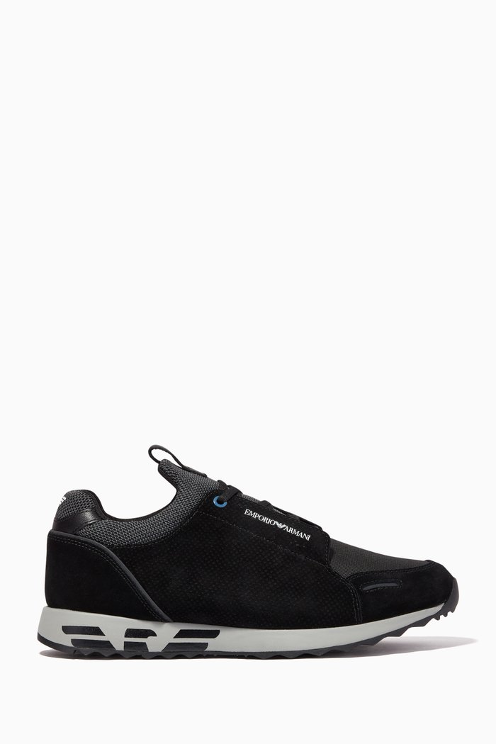 

EA Script Sneakers in Suede & Corduroy, Black