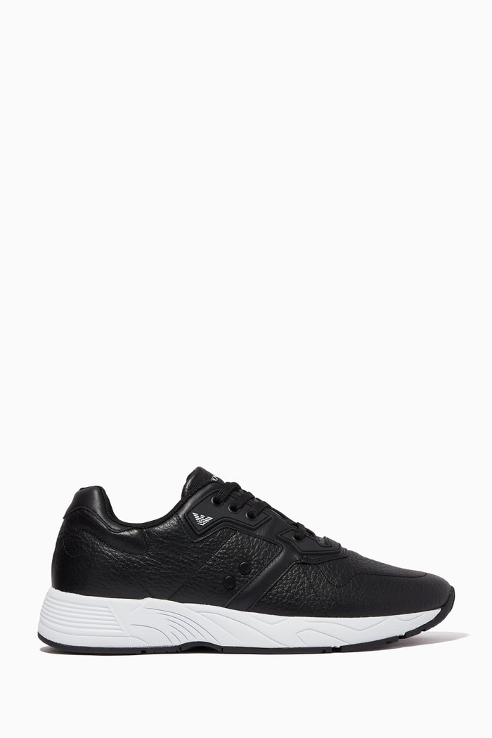 

Micro Eagle Sneakers in Grained Leather, Black