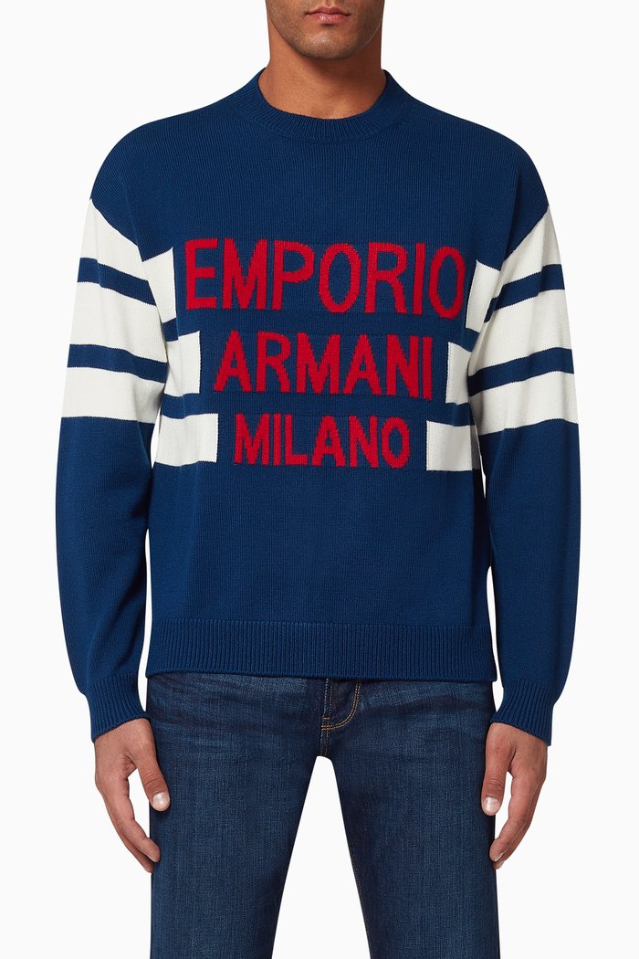 

EA Milano Jacquard Wool Blend Sweater, Blue