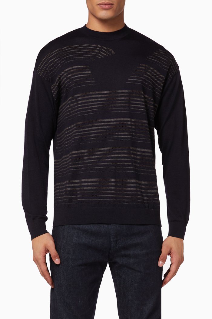 

Macro Half Eagle Knit Woollen Sweater, Blue
