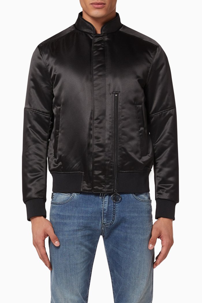 

EA Macro Eagle Embroidery Padded Satin Bomber, Black