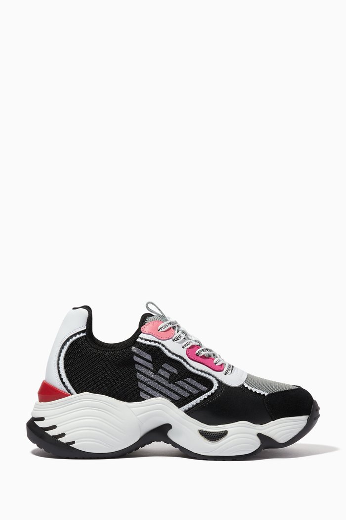 

Chunky Sneakers in Faux Leather & Mesh, Black