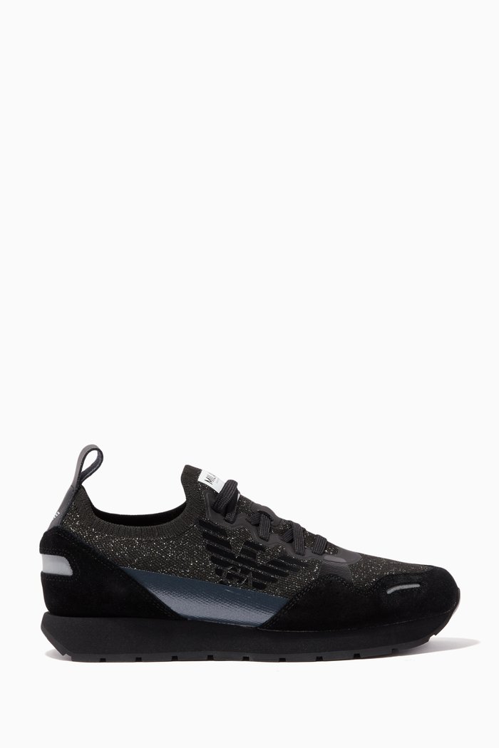 

Glitter Sneakers in Knit & Suede, Black