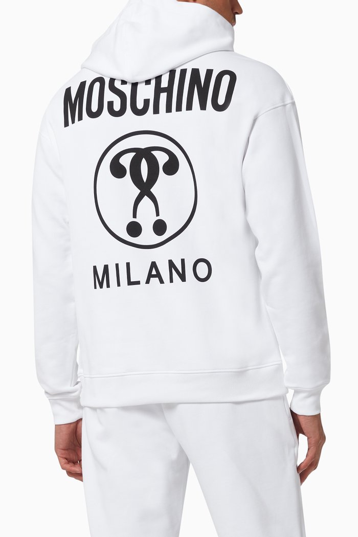 

Question Mark Logo Hoodie in Cotton, White