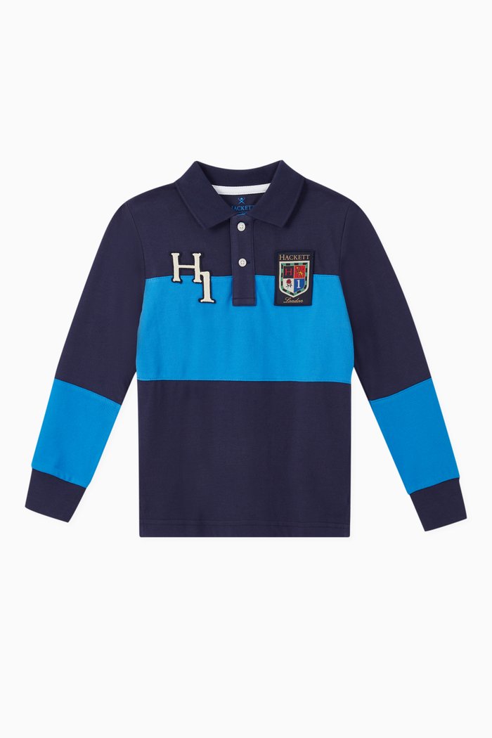 

Striped Long-Sleeve Cotton Polo Shirt, Multicolour