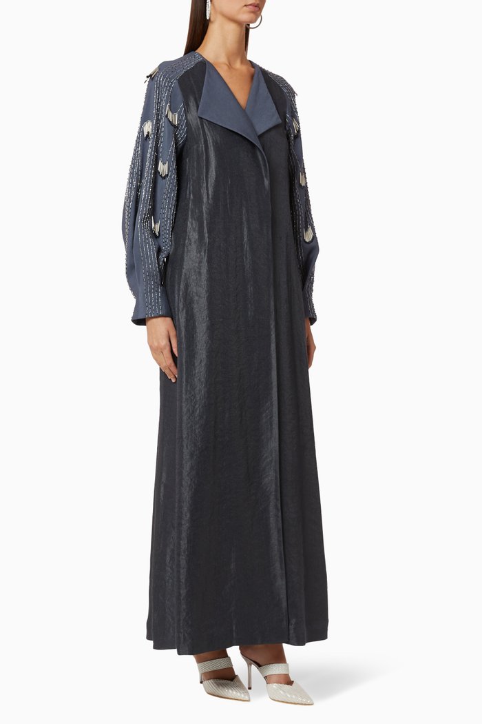 Embellished Fringed Abaya, Black
