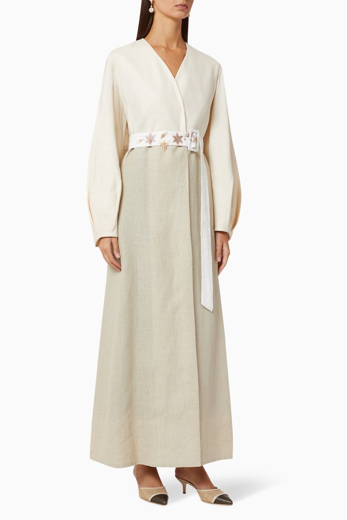 

Embroidered Belted Abaya, Neutral